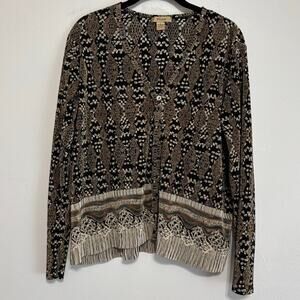 Plisse Accordion Pleat Abstract Single Button Cardigan Size L